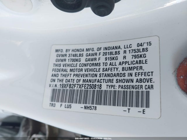 Honda CIVIC SE 2015 19XFB2F7XFE250818 Image 9