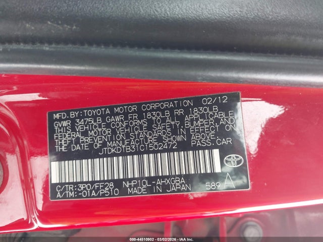 2012 TOYOTA PRIUS C JTDKDTB31C1502472 Photo 8