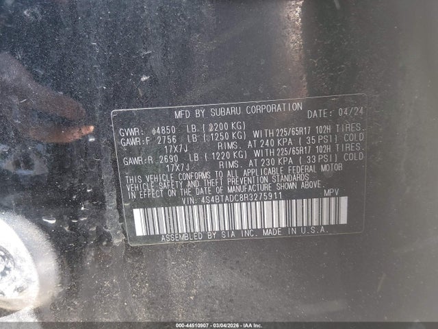 Продажа на аукционе авто 2024 Subaru Outback Premium, vin: 4S4BTADC8R3275911, номер лота: 44510907