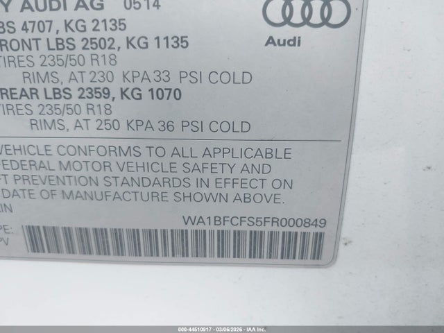Aukcja sprzedaży 2015 Audi Q3 2.0t Premium Plus, vin: WA1BFCFS5FR000849, numer aukcji: 44510917