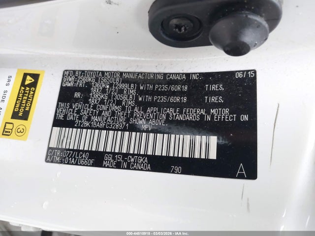 44510918 :رقم المزاد ، 2T2BK1BA8FC328971 vin ، 2015 Lexus Rx 350 مزاد بيع