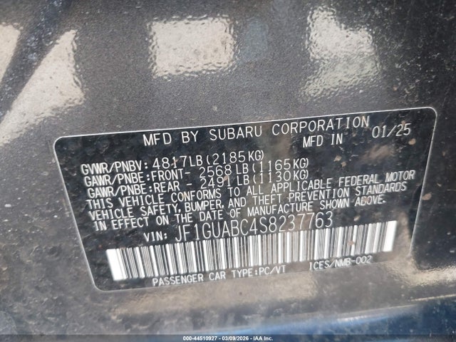 Продаж на аукціоні авто 2025 Subaru Impreza Base 5-door, vin: JF1GUABC4S8237763, номер лоту: 44510927