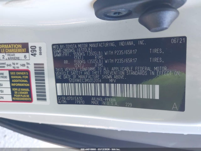2021 TOYOTA SIENNA 5TDYRKEC3MS052054 Photo 8