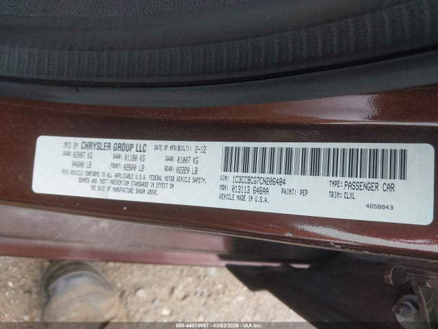 44510997 :رقم المزاد ، 1C3CCBCG7CN206484 vin ، 2012 Chrysler 200 Limited مزاد بيع