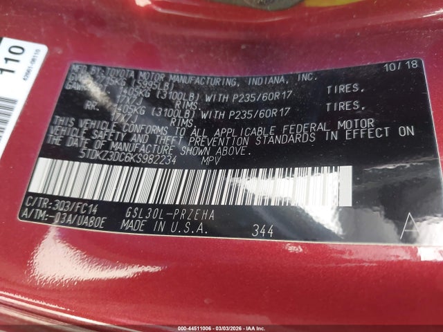 Toyota Sienna Le 8 Passenger 2019 5TDKZ3DC6KS982234 Image 9