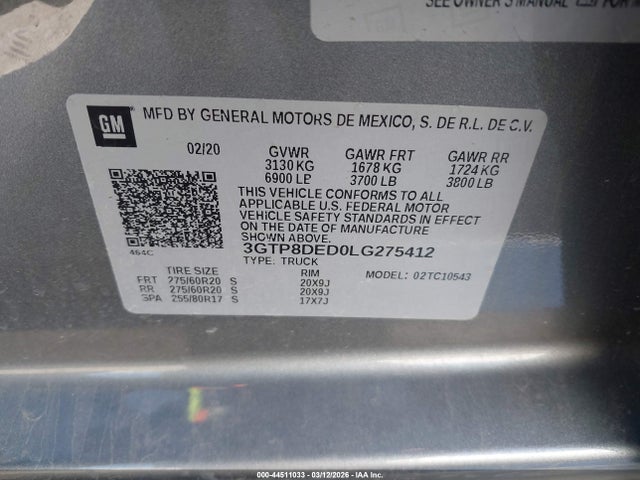 2020 GMC SIERRA 1500 3GTP8DED0LG275412 Photo 8