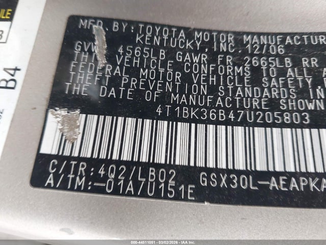 2007 TOYOTA AVALON 4T1BK36B47U205803 Photo 8