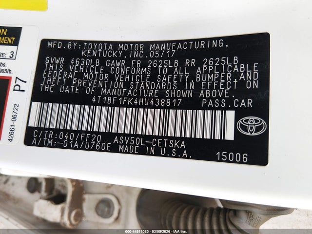 2017 TOYOTA CAMRY 4T1BF1FK4HU438817 Photo 8
