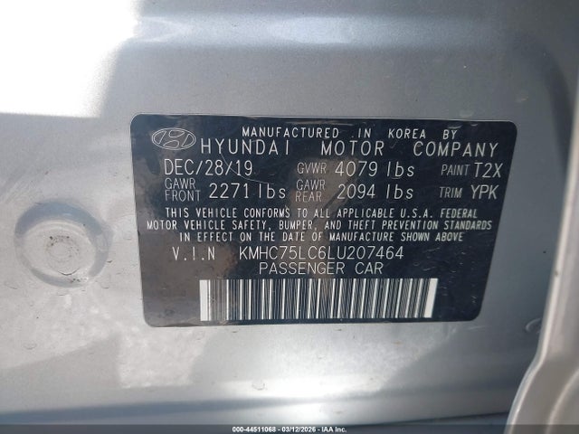 Продаж на аукціоні авто 2020 Hyundai Ioniq Hybrid Se, vin: KMHC75LC6LU207464, номер лоту: 44511068
