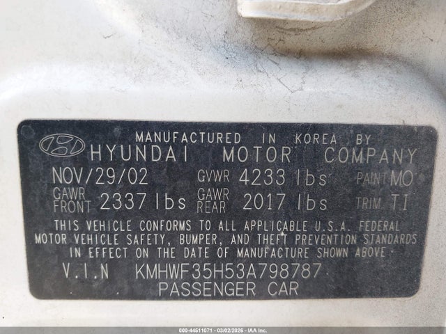 2003 HYUNDAI SONATA KMHWF35H53A798787 Photo 8