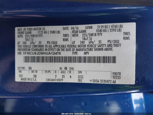 2017 FORD ESCAPE 1FMCU9JD9HUA12476 Photo 8