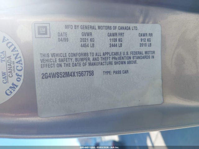 Продаж на аукціоні авто 1999 Buick Century Custom, vin: 2G4WS52M4X1567758, номер лоту: 44511084