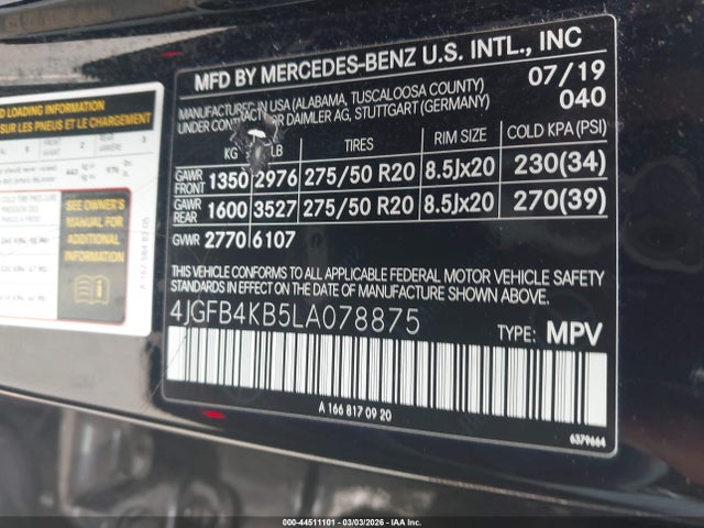 Продаж на аукціоні авто 2020 Mercedes-benz Gle 350 4matic, vin: 4JGFB4KB5LA078875, номер лоту: 44511101