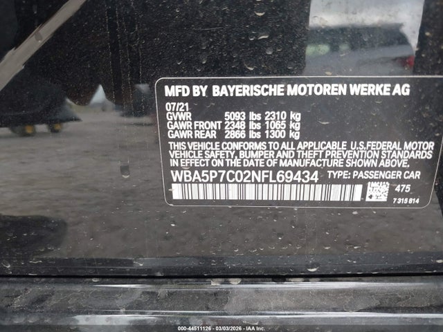 Aukcja sprzedaży 2022 Bmw 330e, vin: WBA5P7C02NFL69434, numer aukcji: 44511126