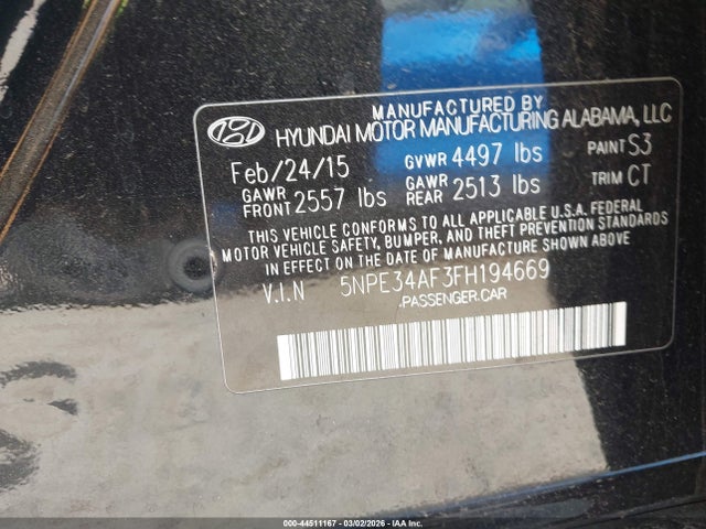 Hyundai Sonata Limited 2015 5NPE34AF3FH194669 Image 9