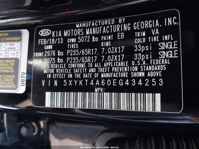 5XYKT4A60EG434253 KIA SORENTO LX