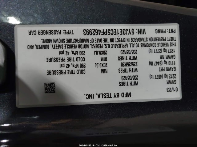 Продаж на аукціоні авто 2023 Tesla Model 3 Performance Dual Motor All-wheel Drive, vin: 5YJ3E1EC5PF462993, номер лоту: 44511214