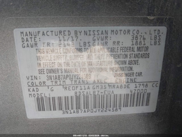 3N1AB7AP0JY224589 Nissan SENTRA S