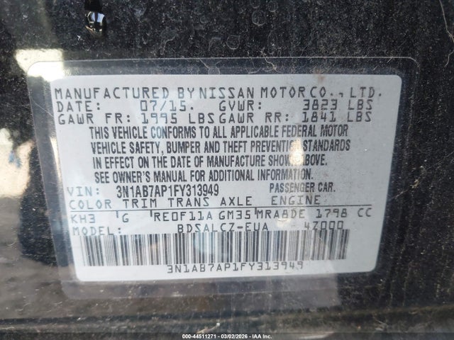 3N1AB7AP1FY313949 Nissan SENTRA S
