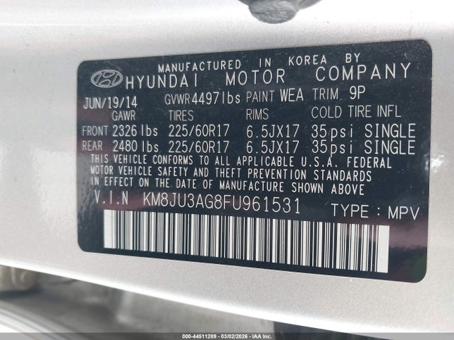 KM8JU3AG8FU961531 Hyundai TUCSON SE