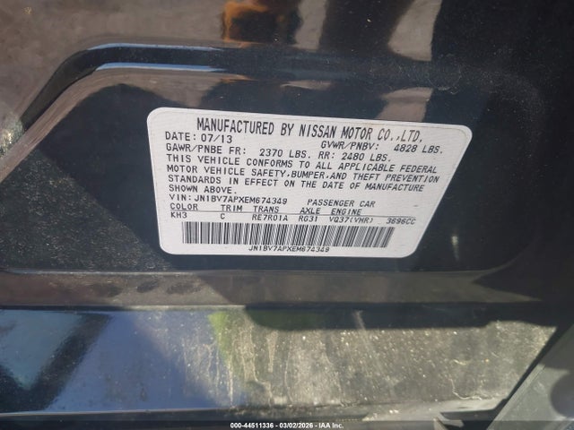 44511336 :رقم المزاد ، JN1BV7APXEM674349 vin ، 2014 Infiniti Q50 Premium مزاد بيع