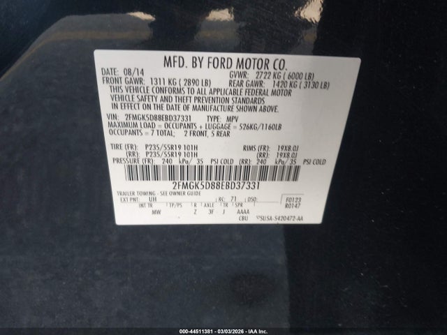Ford Flex Limited 2014 2FMGK5D88EBD37331 Image 9