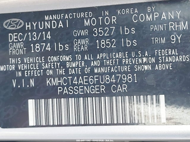 KMHCT4AE6FU847981 Hyundai ACCENT GLS