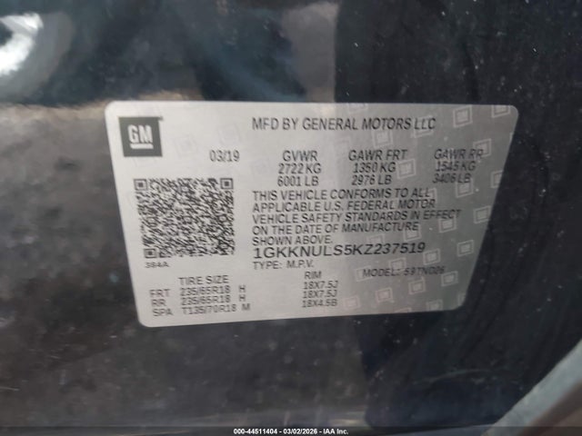 Продаж на аукціоні авто 2019 Gmc Acadia Slt-1, vin: 1GKKNULS5KZ237519, номер лоту: 44511404