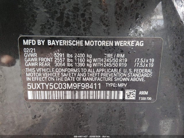 5UXTY5C03M9F98411 BMW X3 Xdrive30i