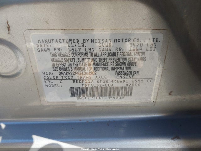 3N1CE2CP6EL394202 Nissan Versa Note Sv