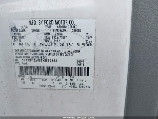 2007 FORD F-150 1FTRF12W67KB72352 Photo 8