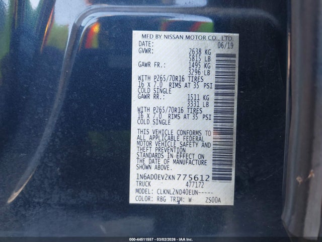 Nissan Frontier Sv 2019 1N6AD0EV2KN775612 Image 9