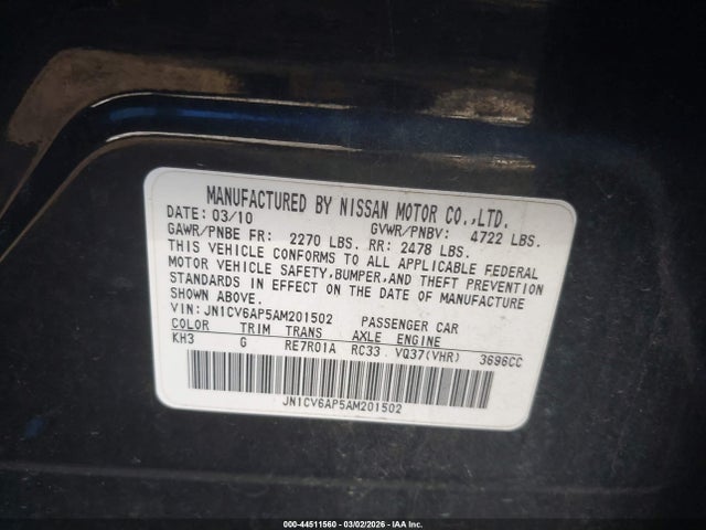 Продаж на аукціоні авто 2010 Infiniti G37 Journey, vin: JN1CV6AP5AM201502, номер лоту: 44511560