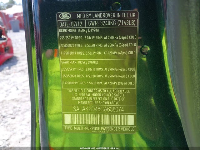 2012 LAND ROVER LR4 SALAK2D48CA638074 Photo 8