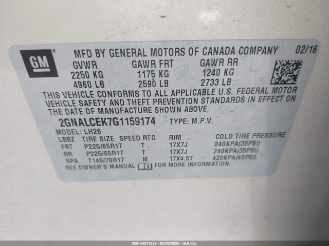 2016 CHEVROLET EQUINOX 2GNALCEK7G1159174 Photo 8