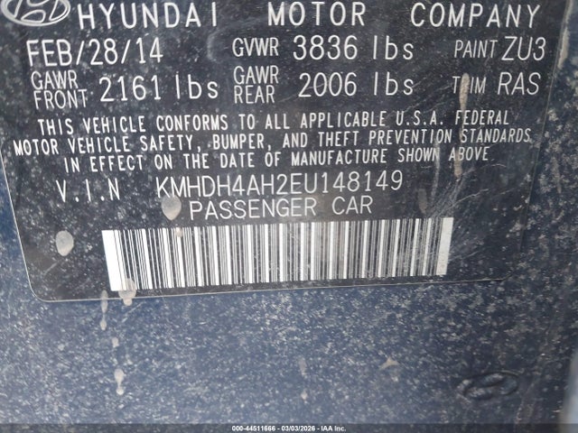 Продажа на аукционе авто 2014 Hyundai Elantra Sport, vin: KMHDH4AH2EU148149, номер лота: 44511666