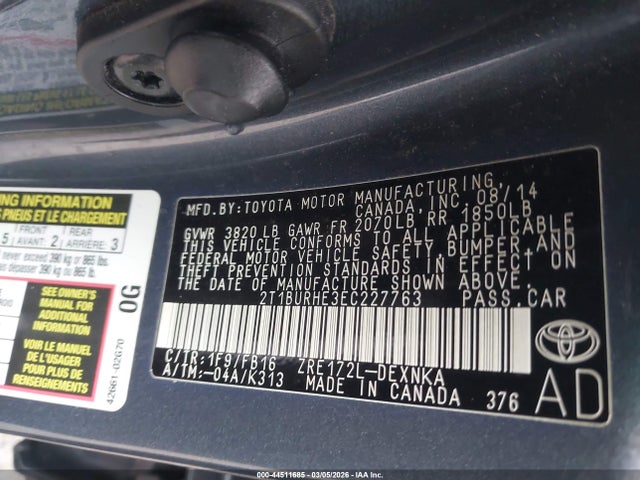 Toyota COROLLA LE 2014 2T1BURHE3EC227763 Image 9