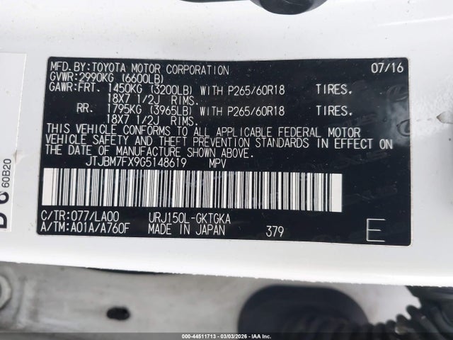 2016 Lexus Gx 460 მანქანა იყიდება აუქციონზე, vin: JTJBM7FX9G5148619, აუქციონის ნომერი: 44511713