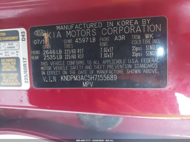 2017 KIA SPORTAGE KNDPM3AC5H7155689 Photo 8