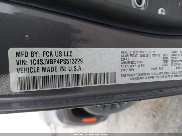 Продаж на аукціоні авто 2023 Jeep Wagoneer Series Ii Carbide 4x4, vin: 1C4SJVBP4PS513229, номер лоту: 44511726