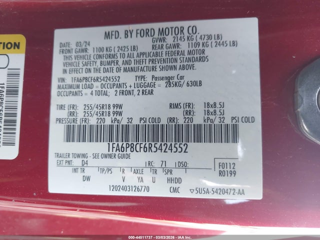 2024 FORD MUSTANG 1FA6P8CF6R5424552 Photo 8