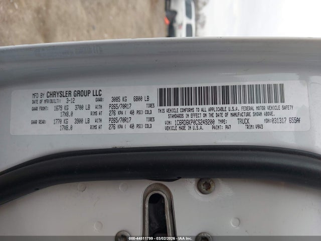 44511799 :رقم المزاد ، 1C6RD6KP0CS249200 vin ، 2012 Ram 1500 St مزاد بيع