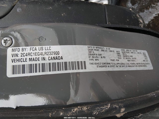 Продаж на аукціоні авто 2020 Chrysler Pacifica Touring L Plus, vin: 2C4RC1EG4LR232900, номер лоту: 44511811