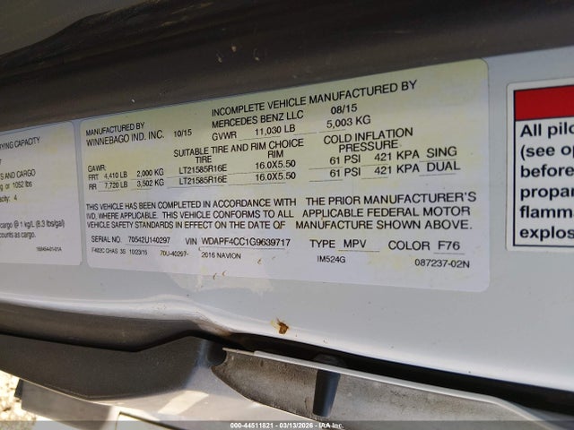 Продаж на аукціоні авто 2016 Mercedes-benz Sprinter 3500, vin: WDAPF4CC1G9639717, номер лоту: 44511821