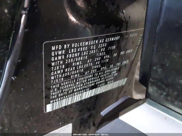 44511828 :رقم المزاد ، WVGBV3AX0EW556316 vin ، 2014 Volkswagen Tiguan Sel مزاد بيع