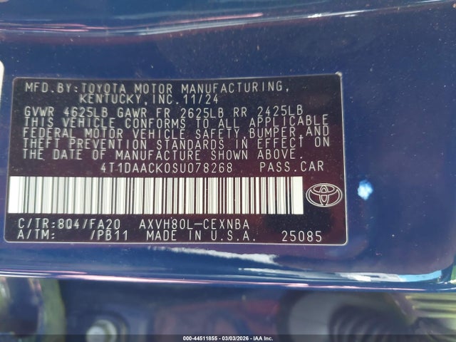 Toyota CAMRY LE 2025 4T1DAACK0SU078268 Image 9