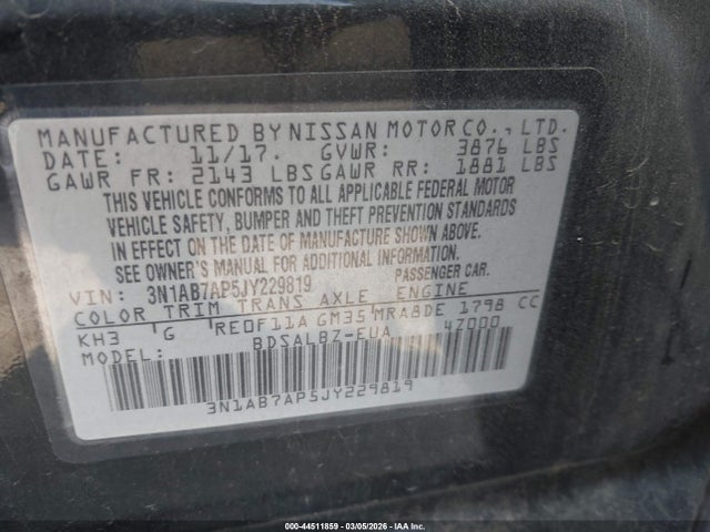 3N1AB7AP5JY229819 Nissan SENTRA S