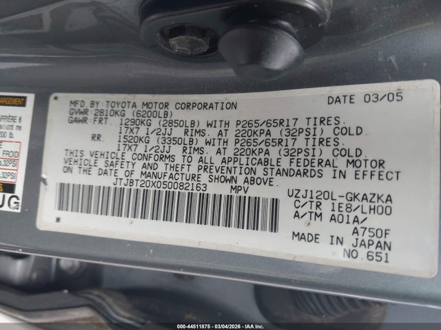 2005 LEXUS GX 470 JTJBT20X050082163 Photo 8