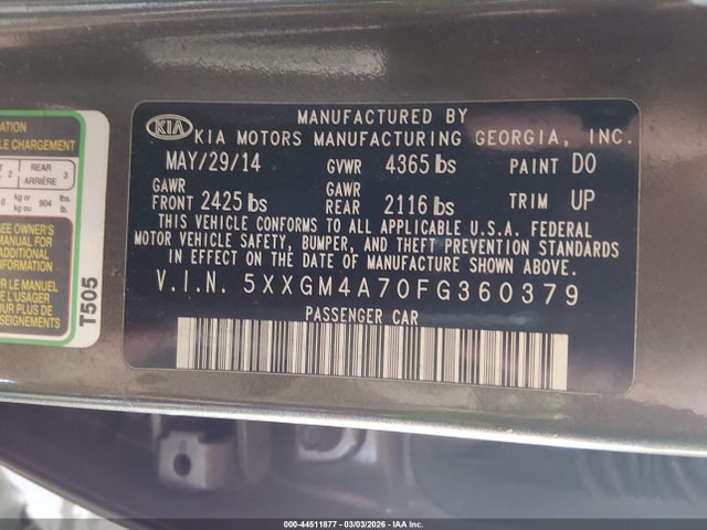 5XXGM4A70FG360379 KIA Optima Lx