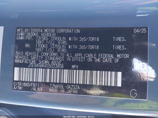 Toyota 4runner Trd Off Road 2025 JTEVA5BR4S5023858 Image 9